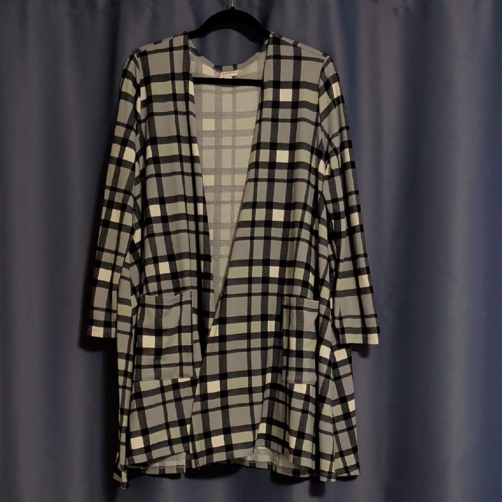 LuLaRoe Sarah Black and Cream Checkered Cardigan